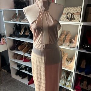 Elegant Beige Halter Dress